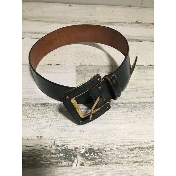 Handmade by Calderon black leather 24” belt with gold tone & leather buckle - Picture 4 of 6